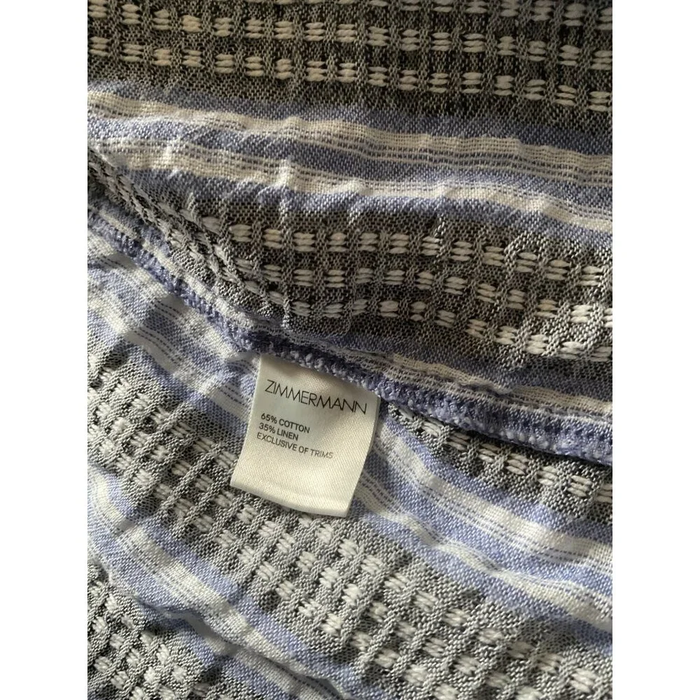 Zimmermann cotton linen blue black stripe waffles buttons shirt AU3 bust38 US6 - Picture 4 of 9